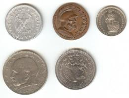 5db vegyes fémpénz, közte ókori pénz utánverete T:2,2-