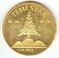 1989. &quot;Temesvár - Erdély&quot; aranyozott emlékérem (d=42mm) T:exPP ph.