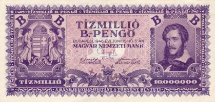 1946. 10.000.000B.-Pengő elő- és hátlapon képeltolódások festékfoltok és lemezhiba T:I