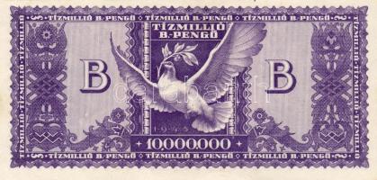 1946. 10.000.000B.-Pengő elő- és hátlapon képeltolódások festékfoltok és lemezhiba T:I