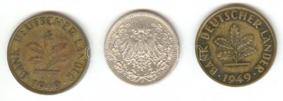 Német Birodalom 1906F. 1/2M Ag + NSZK 1949G/J 10Pf (2x) T:2,2-
German Empire 1889A 1/2 Mark Ag + GFR...