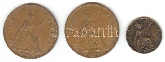 Nagy Britannia 1909. Farthing + 1967. 1P (2x) T:2,2- Great Britain 1909. Farthing + 1967. 1 Penny (2x) C:XF,VF