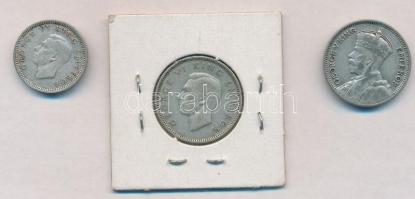 Új-Zéland 1934. 6p Ag + 1943. 3p Ag + 6p Ag T:2- New Zealand 1934. 6 pence Ag + 1943. 3 pence Ag + 6 pence Ag C:VF