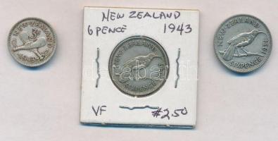 Új-Zéland 1934. 6p Ag + 1943. 3p Ag + 6p Ag T:2-
New Zealand 1934. 6 pence Ag + 1943. 3 pence Ag + 6...