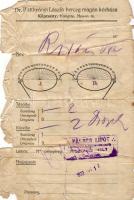 1923 Schwarz József látszerész üzletébe szóló szemüvegvény (sérült)