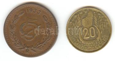 Madagaszkár/Francia Kolónia 1953. 20Fr + Mexikó 1933. 5c T:2 Madagascar/French Colony 1953. 20 Francs + Mexico 1933. 5 centavos C:XF