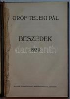 gróf Teleki Pál Beszédek 1939.Bp., Stádium. Laza egászvászon kötésben