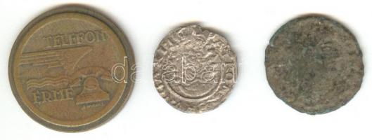Kis vegyes tétel: Magyar Posta telefonérme + 1611KB Denár Ag "II. Mátyás" T:3 + 1db római ...