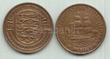 Jersey 1923. 1/12Sh + Dél-Afrika 1930. 1p T:2- Jersey 1923. 1/12 Shilling + South Africa 1930. 1 Penny C:VF