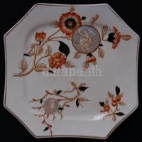 Jelzett kézzel festett angol porcelán tányér / British hand-painted porcelain plate 24,5x24,5cm