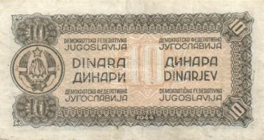 Jugoszlávia 1944. 10D (2x) eltérő színűek és méretűek T:III
Yugoslavia 1944. 10 Dinara (2x) differen...