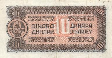 Jugoszlávia 1944. 10D (2x) eltérő színűek és méretűek T:III
Yugoslavia 1944. 10 Dinara (2x) differen...