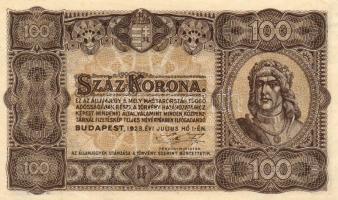 1923. 100K festékfoltokkal, nyomdajel nélkül T:II+