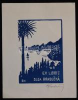 Bohumil Hradecny (1876-1960): Ex Libris Olga Hradecna, linómetszet, jelzett, 11.5x15cm