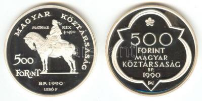 1990. 500Ft Ag + 500Ft Ag &quot;Mátyás király&quot; pár T:PP Tanúsítvánnyal, dísztokban!