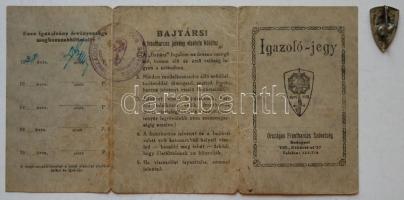 1934 Országos Frontharcos Szövetség Igazoló-jegy fényképpel és egy frontharcos jelvény