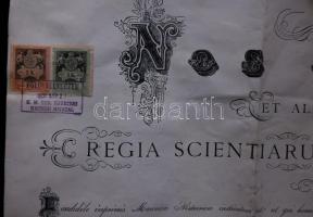 1902 Orvosi diploma pergamenpapírból Lenhossék Mihály aláírásával, okmánybélyegekkel és ép viaszpecs...