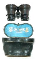 cca 1900 Libal Anton Budapest: bőr borítású színházi látcső saját bőr tokjában, javításra szorul / Theater binoculars with leather cover and case, need repair