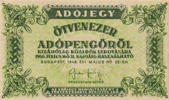 1946. 50.000AP vékony vízjeles papíron sorszám nélkül (10x) T:I,I-