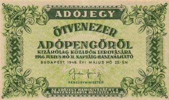 1946. 50.000AP vékony vízjeles papíron sorszám nélkül (10x) T:I,I-