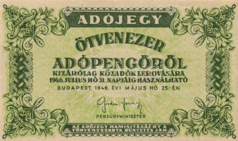 1946. 50.000AP vékony vízjeles papíron sorszám nélkül (10x) T:I,I-