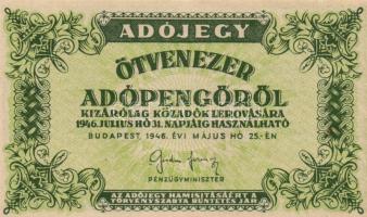 1946. 50.000AP vékony vízjeles papíron sorszám nélkül (10x) T:I,I-