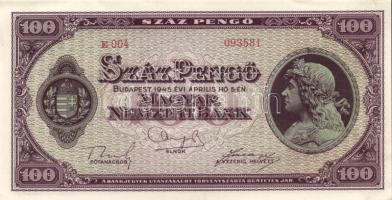 1945. 100P (4x) egymás utáni sorszámmal T:I-,II(hajtatlanok, csak a sarkok szamárfülesek kissé)