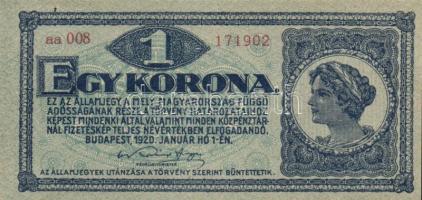 1920. 1K (4x) egymást követő sorszámmal T:I-(kis sarokkopás)