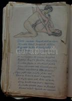 Amatőr szerző pornó-regénye házi összeállítású füzetben  21 fotóval, képpel és 15 rajzzal néhol kiss...