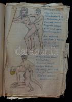 Amatőr szerző pornó-regénye házi összeállítású füzetben  21 fotóval, képpel és 15 rajzzal néhol kiss...