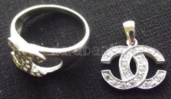 Chanel emblémás ezüst (Ag) gyűrű és medál / Silver ring (size: 59) and medalion with Chanel emblem 5,5gr