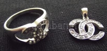 Chanel emblémás ezüst (Ag) gyűrű és medál /
Silver ring (size: 59) and medalion with Chanel emblem 5...