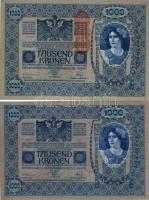 Ausztria 1902. 1000K (2x) piros függőleges "Deutschösterreich" fny-sal, 2 klf színárnyalatban T:I