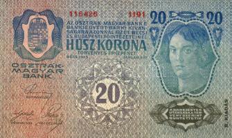 Ausztria 1913. 20K II. kiadás piros "Deutschösterreich" fny-sal T:I