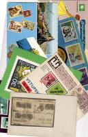 27 modern + 1 régi bélyegeket ábrázoló képeslap / 27 moderne + 1 alte Ansichtskarte mit Briefmarkenmotive