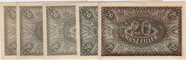 1920. 20f (5x) benne színváltozatok, lemezhibák, alapnyomat elcsúszás, stb. T:I