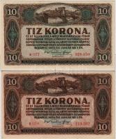 1920. 10K (2x) bankjegy- és sorszám színvariáns T:I.I-