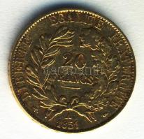 Franciaország 1851A 20Fr Au 6,4516g &quot;Liberte&quot; T:2- France 1851A 20 Francs Au 6,4516g &quot;Liberte&quot; C:VF