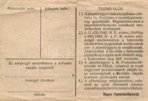 1946. 100.000AP pénztárjegy "Másra Át Nem Ruházható" és "BÁRÁND 1946. Jun.27.12"...