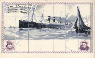 Red Star Line Antwerp-New York, Antwerp-Boston, sailors, BB-4. litho s: H. Cassiers