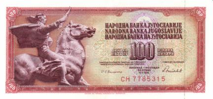 Jugoszlávia 1986.5.16. 100D (5x) egymás utáni sorszámmal T:II Yugoslavia 1986.16.5. 100 Dinara (5x) sequential serial numbers C:XF