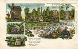 Dennewitz, Schlachtfelde / battle field, Mill, military war monument, General Von Bülow, floral Art Nouveau litho