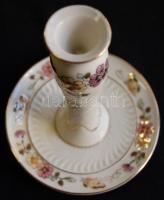Kézzel festett sorszámozott pillangókkal és virágokkal díszített jelzett Zsolnay porcelán gyertyatar...