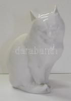Festetlen jelzett Herendi porcelán macska figura / Unpainted Herendi chinaware cat figure 11cm