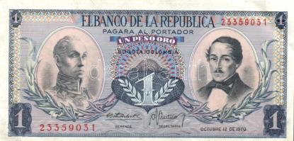 Kolumbia 1970. 1P (2x) egymás utáni sorszámmal T:II + 1982. 20P + T:I Colombia 1970. 1P (2x) sequential serial number C:XF + 1982. 20 Pesos C:Unc