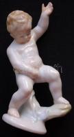 Festett sorszámozott jelzett Tertia porcelán puttó figura (repedés) / Painted numbered Tertia chinaware putto figure (crack) 19cm