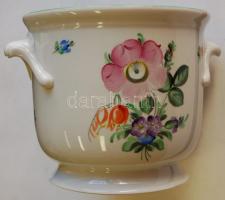 Kézzel festett sorszámozott jelzett Tertia porcelán kaspó / Handpainted numbered Tertia chinaware pot 15cm d: 17cm