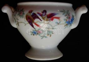 Madarakkal díszített kézzel festett sorszámozott porcelán kínáló tál / Handpainted numbered chinaware bowl 12cm