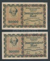 Német Birodalom/Weimari Köztársaság/Württemberg/Württembergische Notenbank 1923. 20.000M (2x) T:II- Germany-Weimar Republic/Württemberg 1923. 20.000 Mark (2x) C:VF