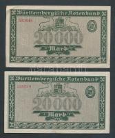Német Birodalom/Weimari Köztársaság/Württemberg/Württembergische Notenbank 1923. 20.000M (2x) T:II-
...